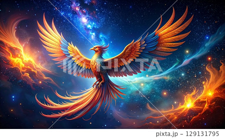 Phoenix rising from flames, phoenix firebird...のイラスト素材 [129131795] - PIXTA