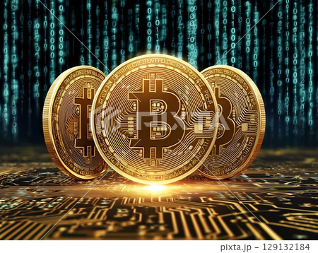 仮想通貨ビットコインの未来的なイメージデジタルデータとブロックチェーン技術の融合 仮想通貨ビットコインの未来的なイメージデジタルデータとブロックチェーン技術の融合 129132184
