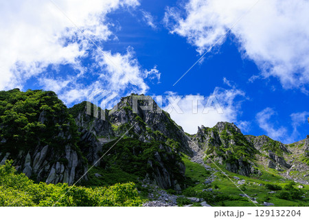 夏の南アルプス宝剣岳の岩山と蒼い空 夏の南アルプス宝剣岳の岩山と蒼い空 129132204