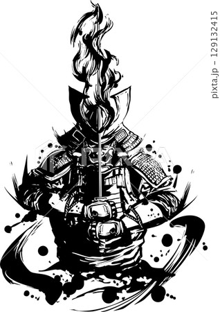 侍の墨絵イラストのイラスト素材 [129132415] - PIXTA