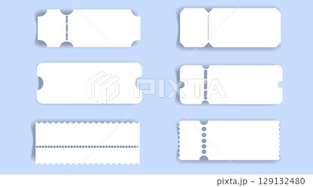 Retro ticket, coupon or voucher. Cinema concert paper tag with separation point empty template, label. Vintage shape raffle edge, frame border.  129132480