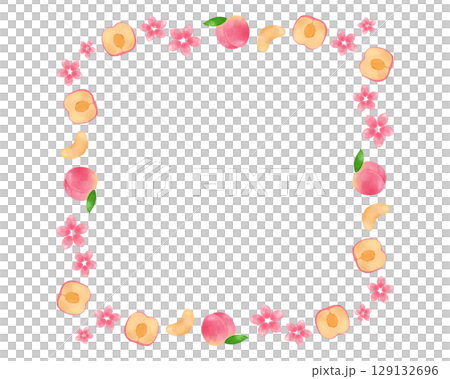 桃子水彩畫框架插圖-成人粉紅色可愛的水果設計 129132696