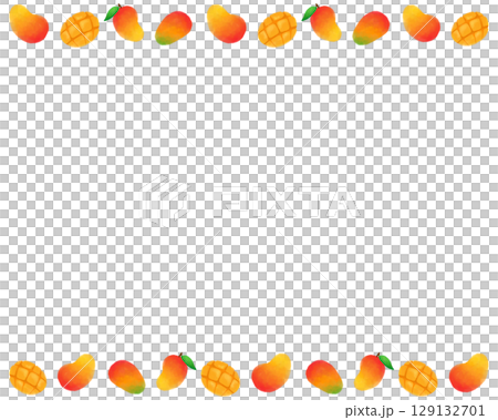 フレッシュなマンゴーの水彩フレームイラスト　明るく爽やかな夏のデザインにぴったり 129132701