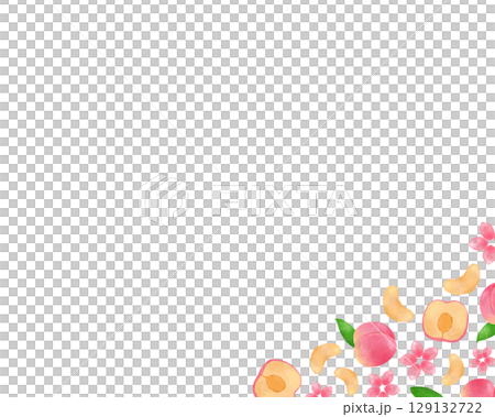 Watercolor peach frame illustration. Pink and cute fruit design for adults. Recommended for flyers, social media, and banners. 129132722