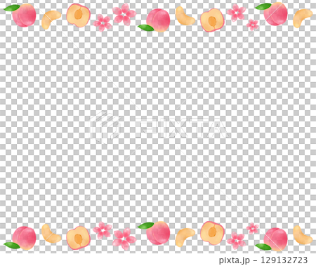 Watercolor peach frame illustration. Pink and cute fruit design for adults. Recommended for flyers, social media, and banners. 129132723