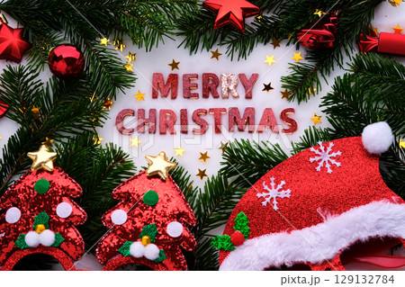 Abstract background of Christmas attributes The inscription merry Christmas. 129132784