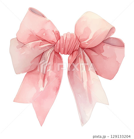 Beautiful pink bow with watercolor effect suitable for decorations and gifts 129133204