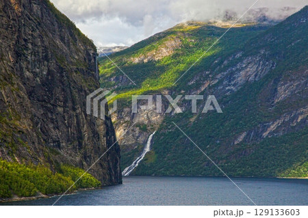 Seven Sisters Waterfall view from Geirangerfjord Norway Seven Sisters Waterfall view from Geirangerfjord Norway 129133603