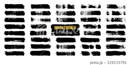 Grunge brush strokes, lines, ink smudges, hand-drawn scribble shapes. Handmade sketchy marks, acrylic stains, charcoal streaks. Paint textures, dry brush effect. Marker underline. Vector illustration 129133791
