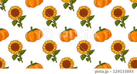 Cute Autumn Pumpkin Flower Pattern Cute Autumn Pumpkin Flower Pattern 129133893