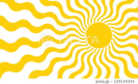 Warm retro sun with soft flowing curves and wavy shapes in bright yellow tone. 129134343