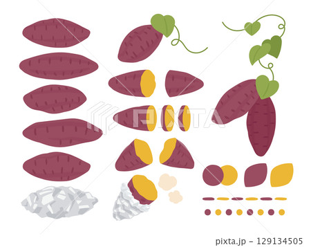 いろいろなさつまいも・焼いものイラストセット 129134505