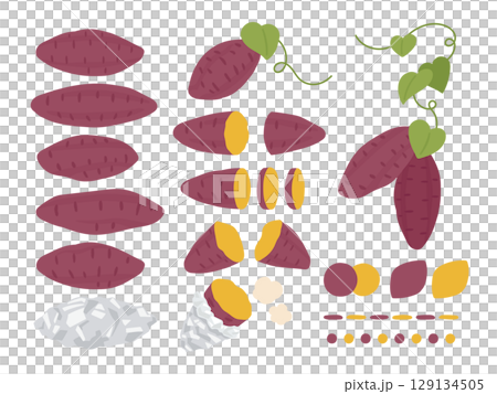 各種紅薯和烤地瓜的插圖集 129134505