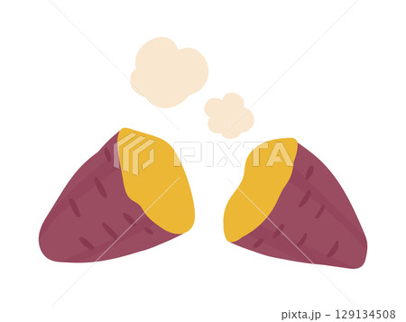 ほかほかの割った焼いものイラスト 129134508