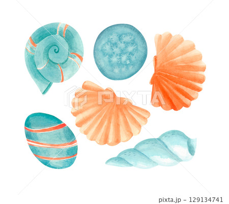 Watercolor clipart set of seashells and stones isolated on white background Watercolor clipart set of seashells and stones isolated on white background 129134741