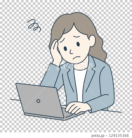 表情疲憊的年輕女子（藍色西裝，顏色） 129135168