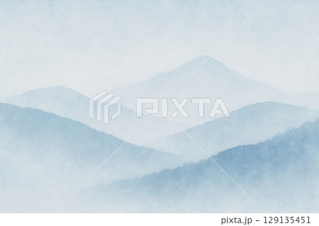 モノトーンブルーの山並み背景イラスト 129135451
