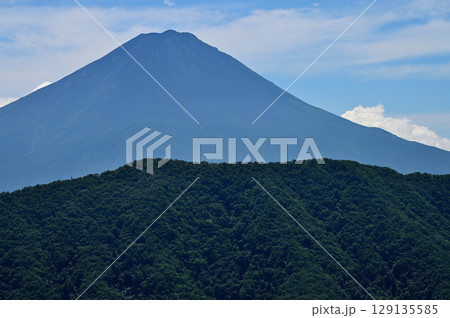 夏の富士山 御坂山地の釈迦ヶ岳山頂より望む 夏の富士山 御坂山地の釈迦ヶ岳山頂より望む 129135585
