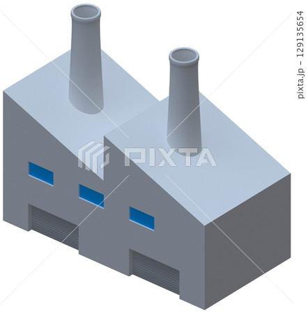 煙突が2本ある工場のアイソメトリックな立体的アイコン 129135654