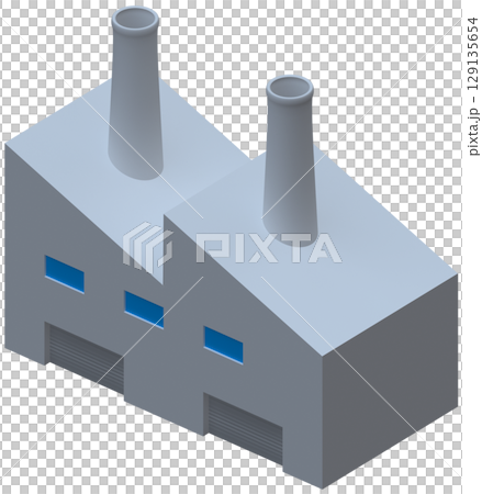 煙突が2本ある工場のアイソメトリックな立体的アイコン 129135654