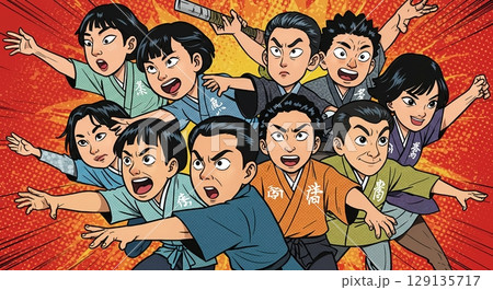 未来へ向かって！ポップアート風のビジネスチーム 129135717