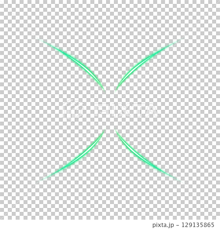 Glowing curved blade of light in green on a transparent background 129135865