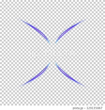 Blue glowing curved blade of light on a transparent background 129135867