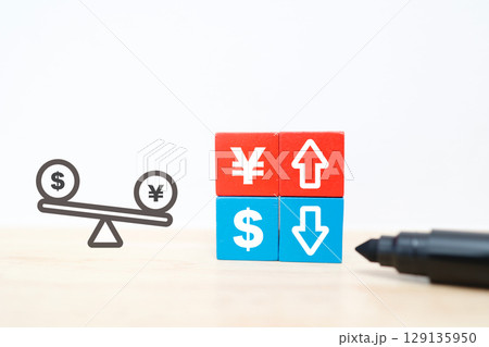 円高ドル安の為替変動を示すビジネスイメージ写真 円高ドル安の為替変動を示すビジネスイメージ写真 129135950