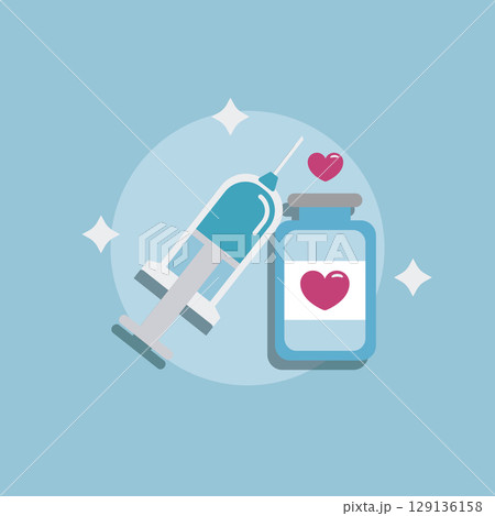Syringe and vial with heart. Vector Syringe and vial with heart. Vector 129136158