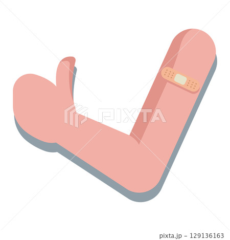 Arm with vaccine bandage. Vector 129136163