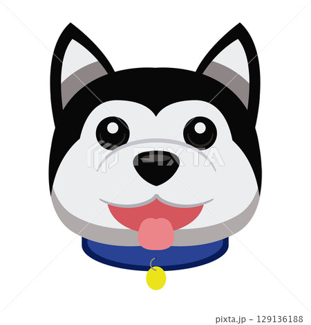 Happy husky dog face art. Vector 129136188