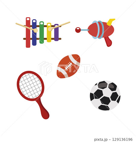 Set of colored toy icons Flat design Vector 129136196