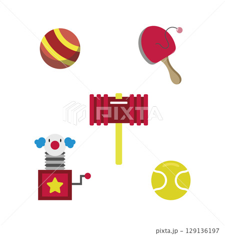 Set of colored toy icons Flat design Vector 129136197