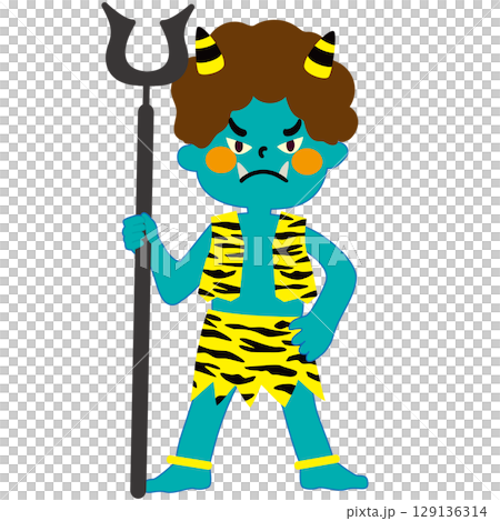 Vector illustration of a blue demon standing with its legs apart and glaring 129136314