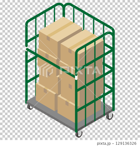 Illustration of a green basket trolley 129136326