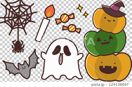 ハロウィンのかわいいキャラクターのイラスト アイコン ハロウィンのかわいいキャラクターのイラスト アイコン 129136697
