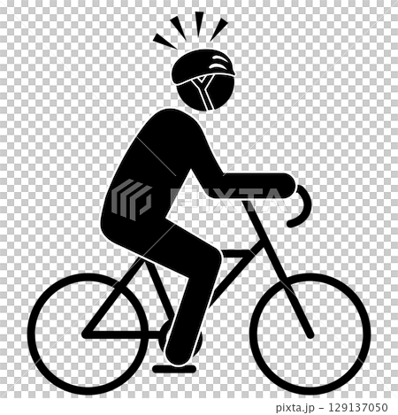 自転車に乗ってヘルメットをかぶっている人のピクトグラム 自転車に乗ってヘルメットをかぶっている人のピクトグラム 129137050