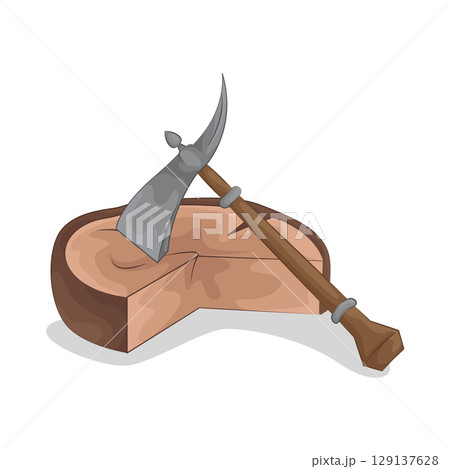 Illustration of Chopping wood with an axe 129137628