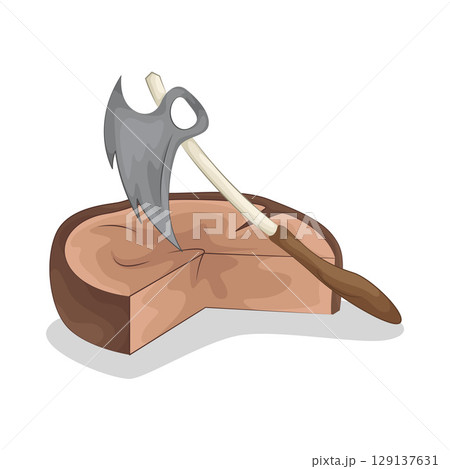 Illustration of Chopping wood with an axe Illustration of Chopping wood with an axe 129137631