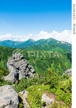 夏の妙高山登山(北峰頂上から焼山・火打山方面の眺め) 夏の妙高山登山(北峰頂上から焼山・火打山方面の眺め) 129138142