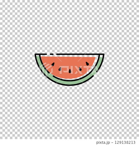 Cute vector icon of cut watermelon (color, line drawing) 129138213