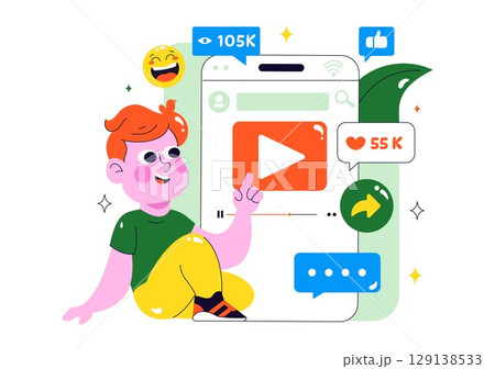 Short Video and Reels Illustration Featuring Personalized, Search-Optimized Videos from Various Media Platforms for Digital Promotion and Marketing 129138533