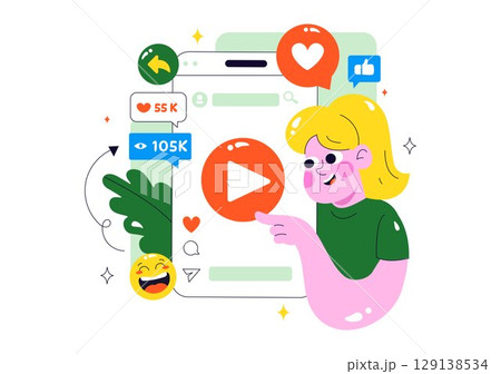 Short Video and Reels Illustration Featuring Personalized, Search-Optimized Videos from Various Media Platforms for Digital Promotion and Marketing 129138534