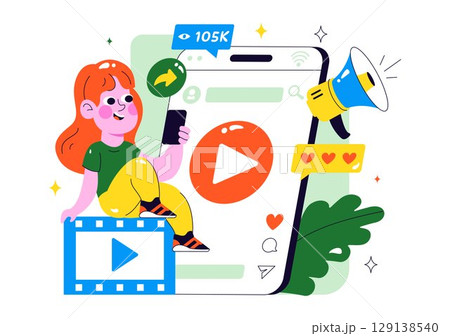 Short Video and Reels Illustration Featuring Personalized, Search-Optimized Videos from Various Media Platforms for Digital Promotion and Marketing 129138540