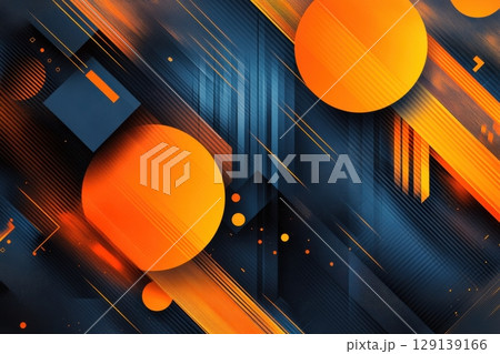 A colorful abstract design with orange and blue circles and lines 129139166
