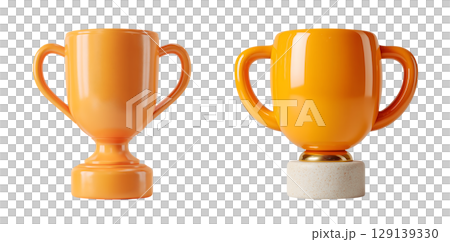 Bright orange trophy icons with two distinct designs, showcasing modern aesthetic and playful style, perfect for celebrating achievements Bright orange trophy icons with two distinct designs, showcasing modern aesthetic and playful style, perfect for celebrating achievements 129139330