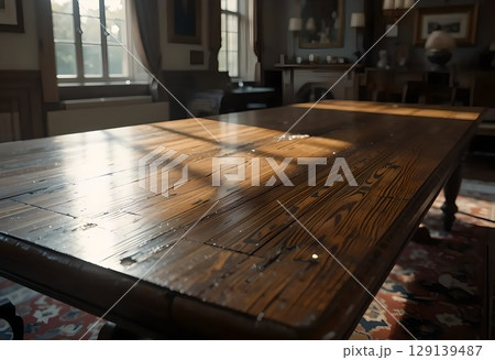 A Glimpse of History on a Wooden Table 129139487