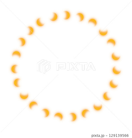 透明背景のオレンジに光る三日月型が円形に並んだフレーム 129139566