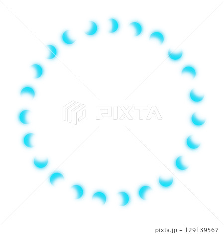 透明背景の青に光る三日月型が円形に並んだフレーム 129139567
