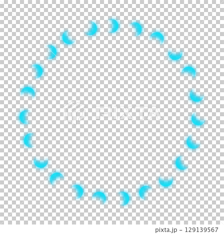 透明背景の青に光る三日月型が円形に並んだフレーム 129139567